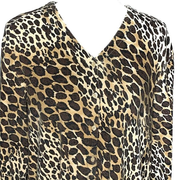 Mountain Lake Animal Print Cardigan Sweater Size XL Tan Brown Button Front - Picture 2 of 6
